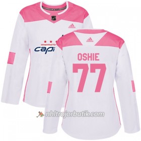Dame Ishockey Washington Capitals Tröja T.J. Oshie 77 Adidas 2017-2018 Vit Rosa Fashion Authentic